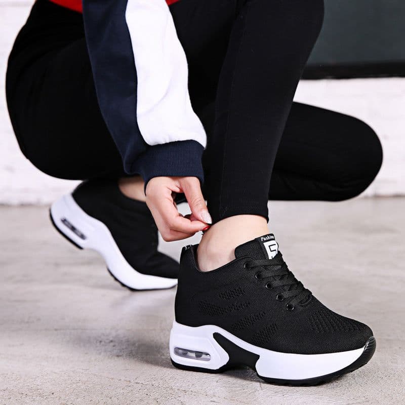 image-Shoe Factory Wholesale Spring Soft Bottom Mesh Surface Breathable Inner Increase Women's Shoes Sports Running Shoes Muffin Shoes Summer Casual Shoes