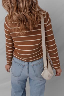 image-Chestnut Tie Front Striped Knit Cardigan V Neck