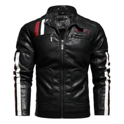 image-Men's PU Leather Motorcycle Jacket - Black 3XL