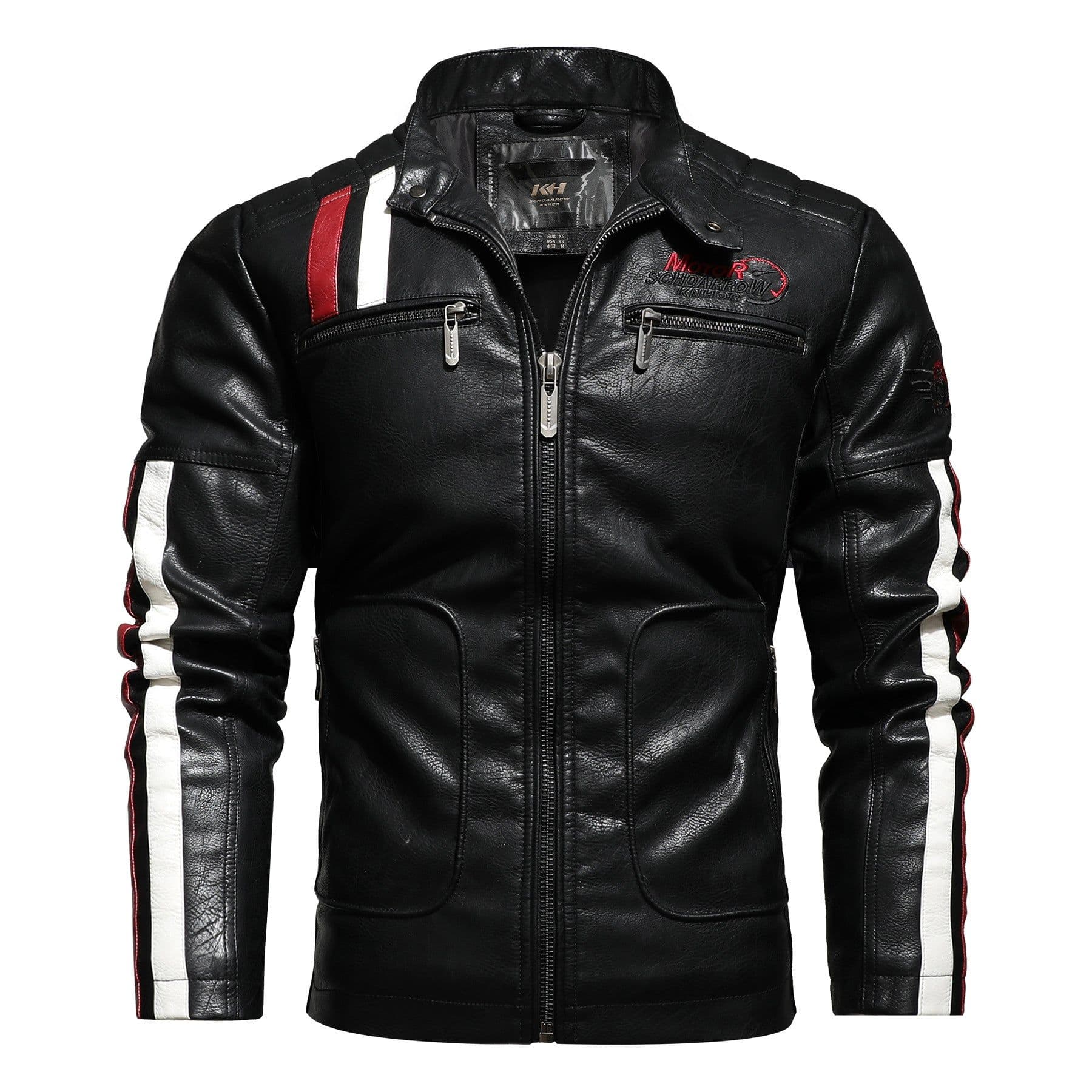 image-Men's PU Leather Motorcycle Jacket - Black 3XL