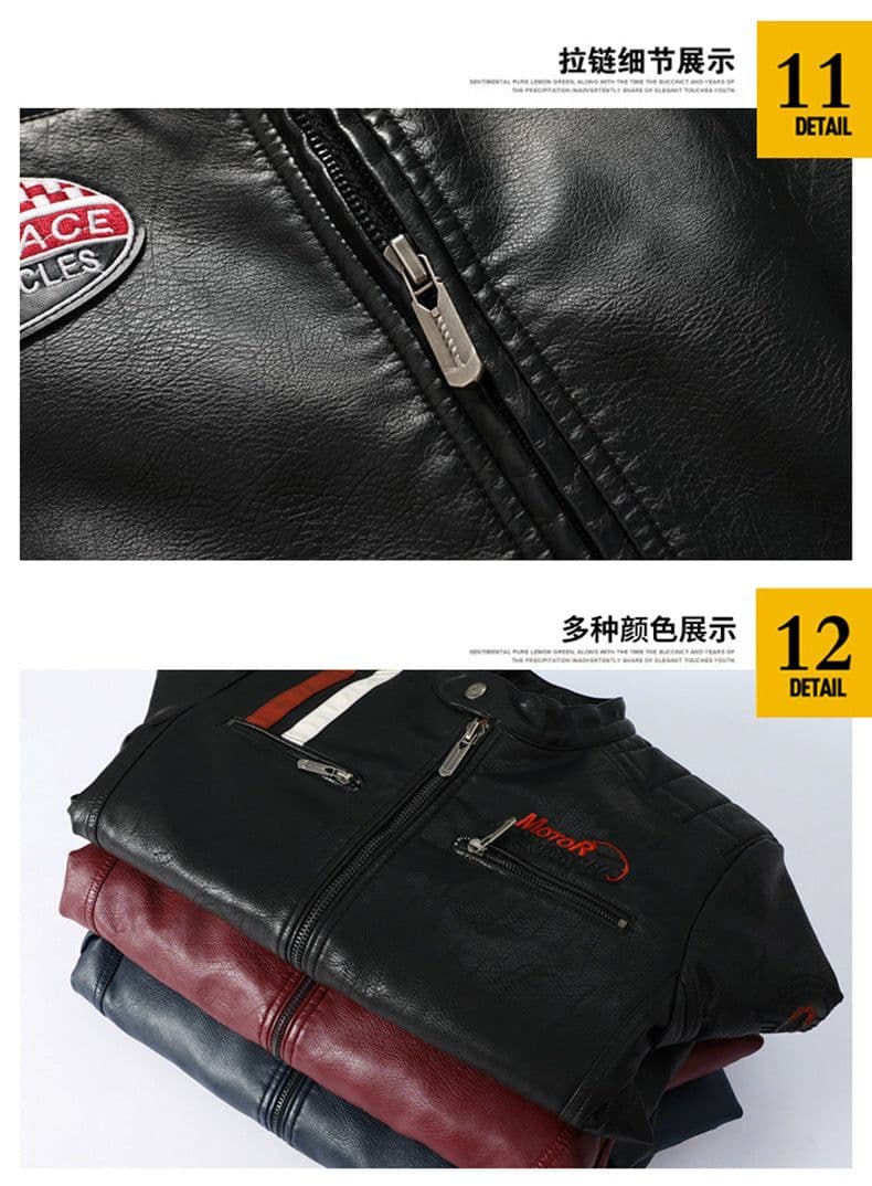 image-Men's PU Leather Motorcycle Jacket - Black 3XL