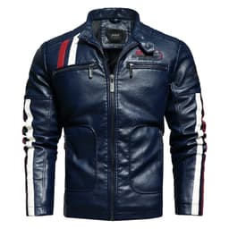 image-Men's PU Leather Motorcycle Jacket - Black 3XL