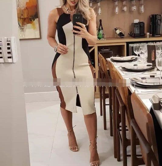image-Women's Midi Dress - A-Line High Waist Sleeveless