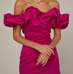 image-Eden Pink One-Shoulder Tube Dress - Pleated Ruffles L