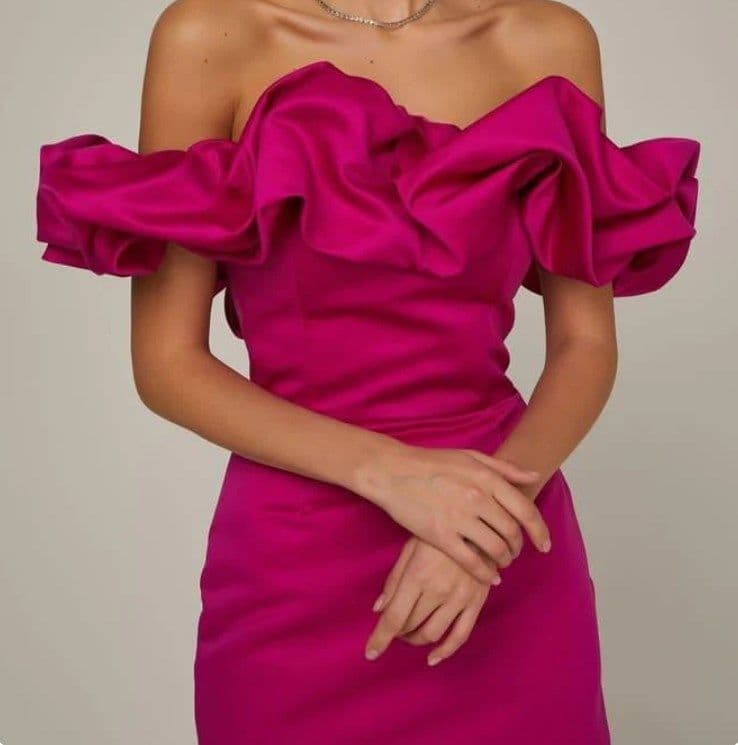 image-Eden Pink One-Shoulder Tube Dress - Pleated Ruffles L