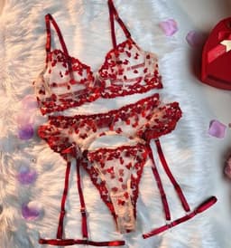 image-European & American Sexy Underwear Kit Red Polyester L