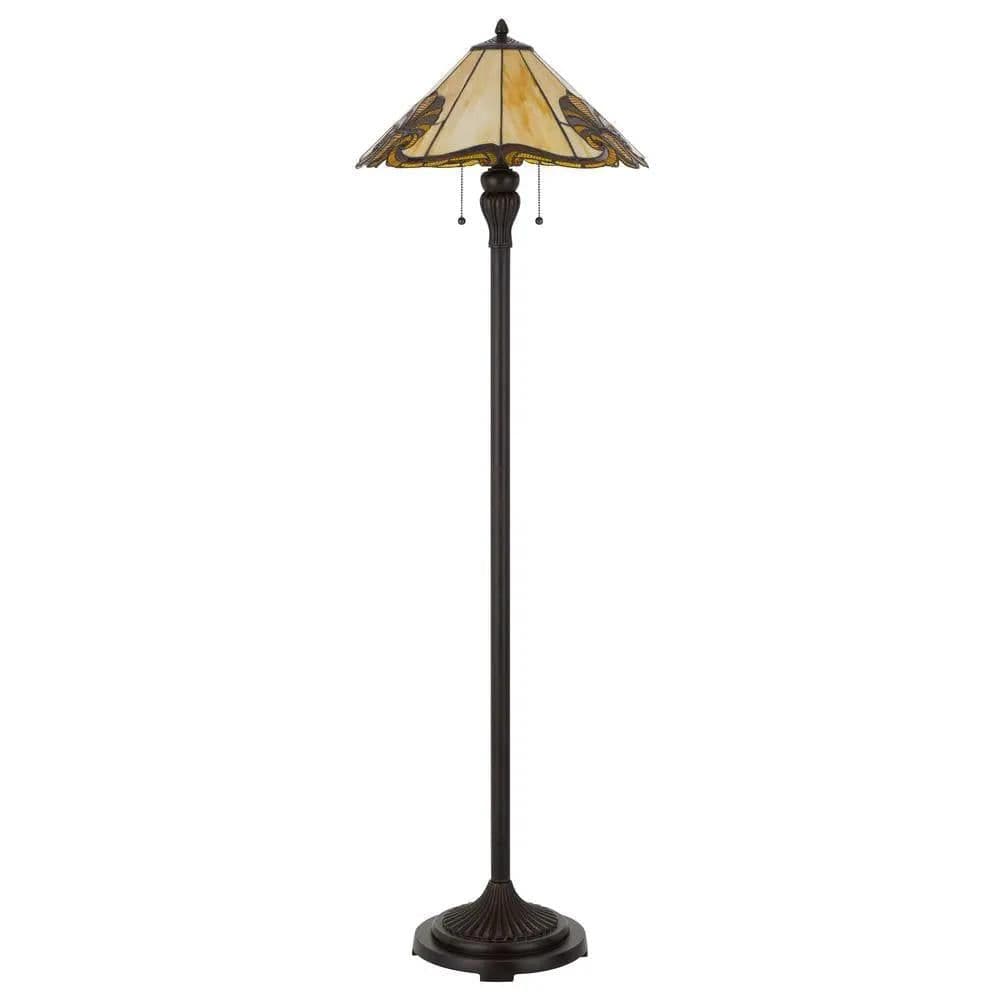 image-60W X 2 Tiffany Table Lamp With Pull Chain Switch With Metal And Resin Lamp Body