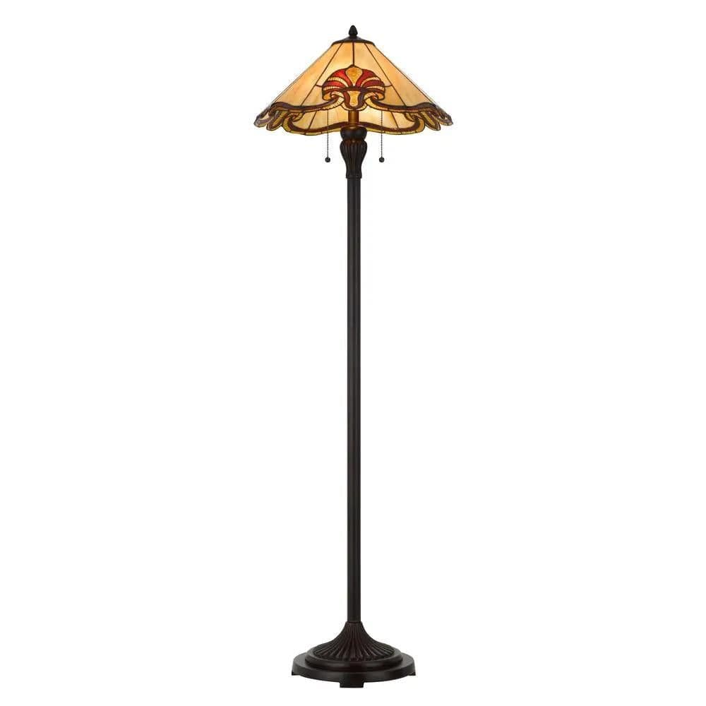 image-60W X 2 Tiffany Table Lamp With Pull Chain Switch With Metal And Resin Lamp Body