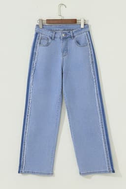 image-Beau Blue Contrast Stripe Frayed Side Panel Patchwork Shift Jeans