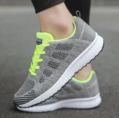 image-Women's Sports Sneakers - Mesh Upper, Low Wedge Heel