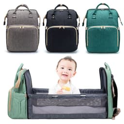 image-Mummy Bag - Large Capacity, Portable, Multi-Function, Oxford, Green/Black/Gray
