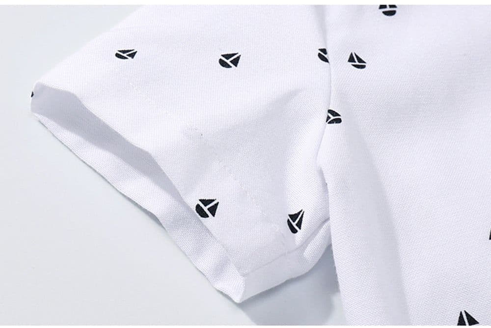 image-Summer Baby Boy Romper - White Triangle Print Tricot