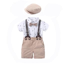 image-Summer Baby Boy Romper - White Triangle Print Tricot