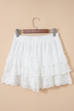 image-White Lace Ruffle Tiered Drawstring Shorts