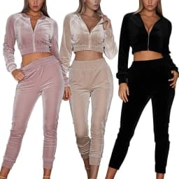 image-2021 Autumn Women Tracksuits Two Piece Velour Gym Outfit Long Sleeve