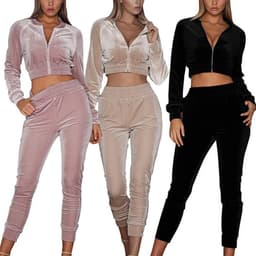 image-2021 Autumn Women Tracksuits Two Piece Velour Gym Outfit Long Sleeve