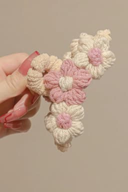 image-Pink Flower Crochet Hair Claw Clip Large