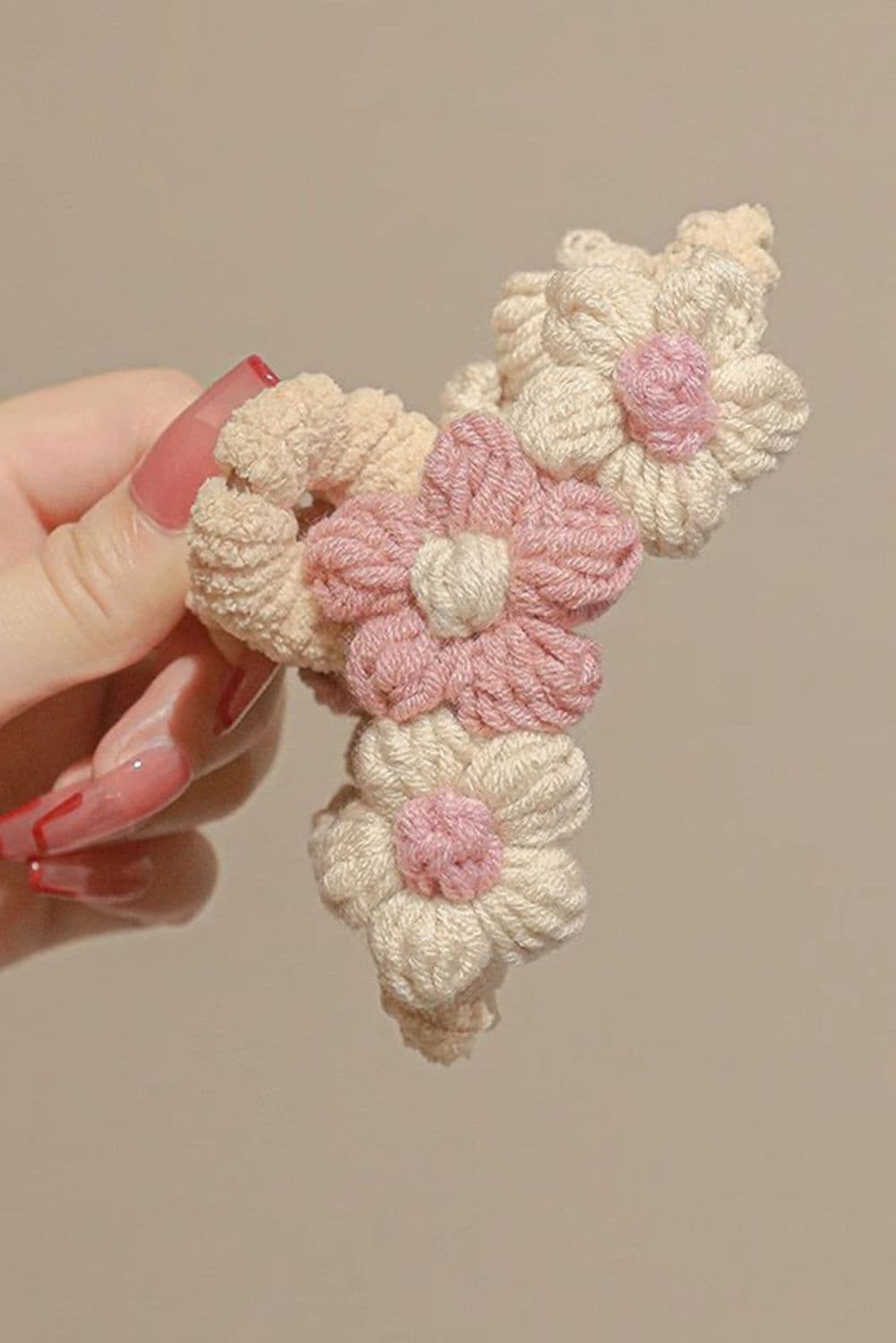 image-Pink Flower Crochet Hair Claw Clip Large