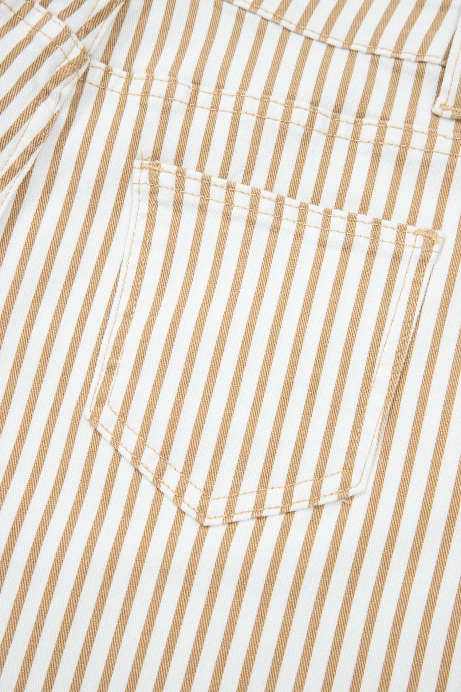 image-Khaki Stripe Casual Barrel Jeans - Striped Denim Pants