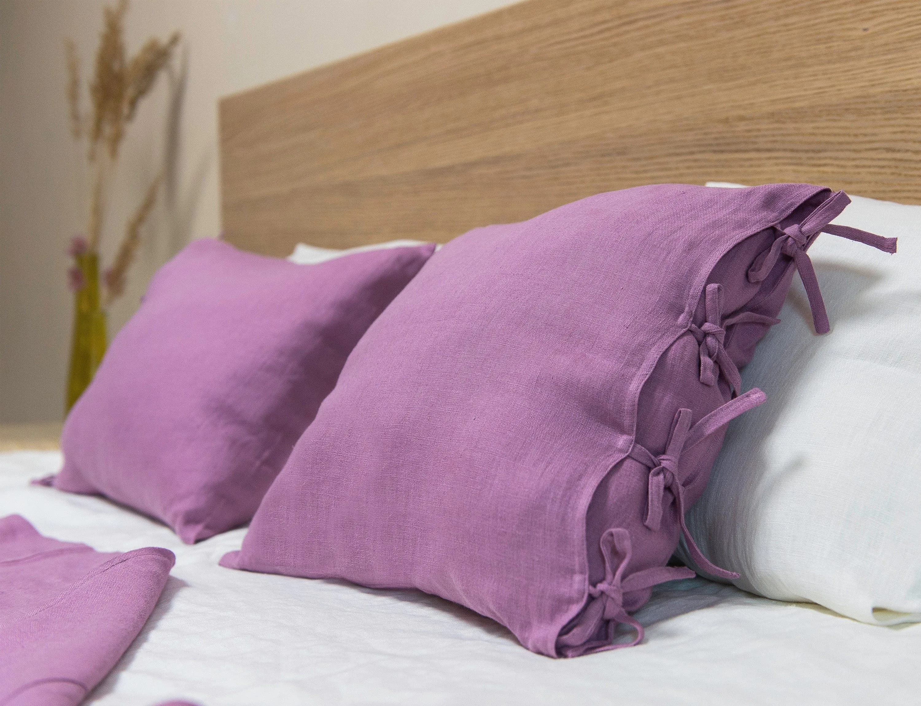 image-Deep Rose linen pillowcase with ties