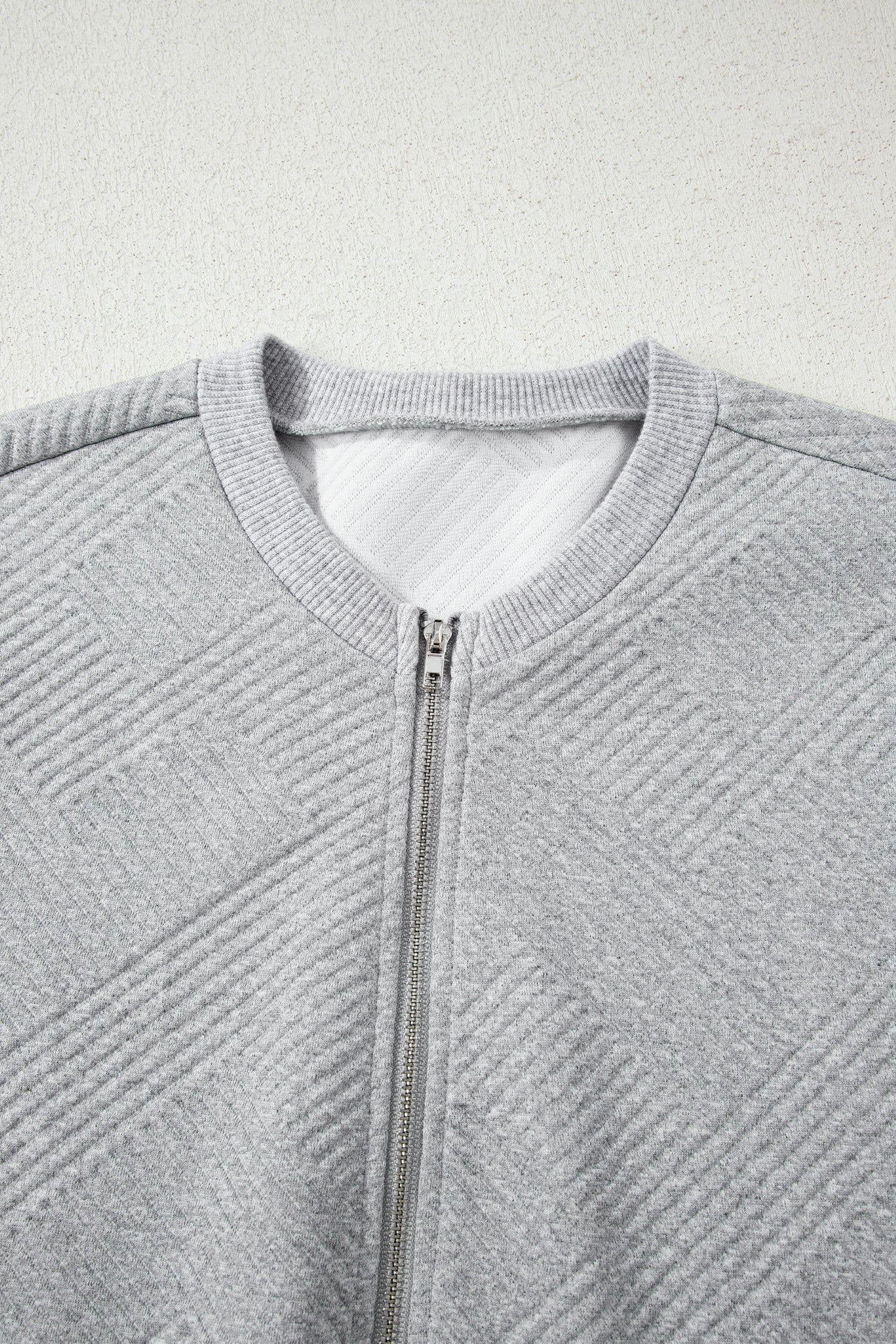 image-Medium Grey Textured Half Zip Sweatshirt