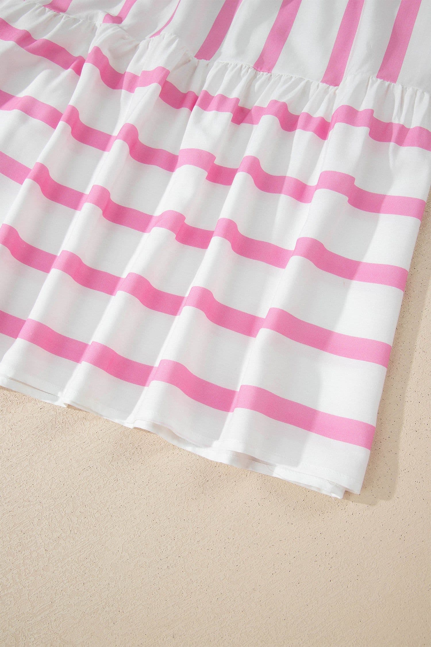 image-Pink Stripe Plus Size V Neck Puff Sleeve Maxi