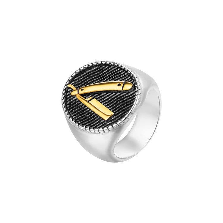 image-Mens Retro Stainless Steel Ring Gold Tone Size 13 European American Jewelry