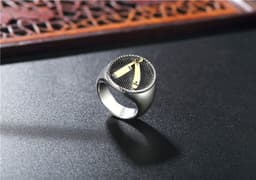 image-Mens Retro Stainless Steel Ring Gold Tone Size 13 European American Jewelry