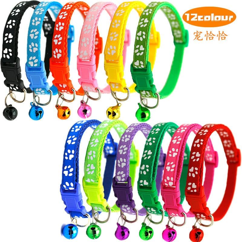 image-Pet Chacha Paw Print Bell Collar, Mixed Color, PP Material, Universal Fit