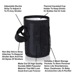 image-Stroller Umbrella Car Thermal Insulation Bag - Black 14x10cm Oxford Cloth