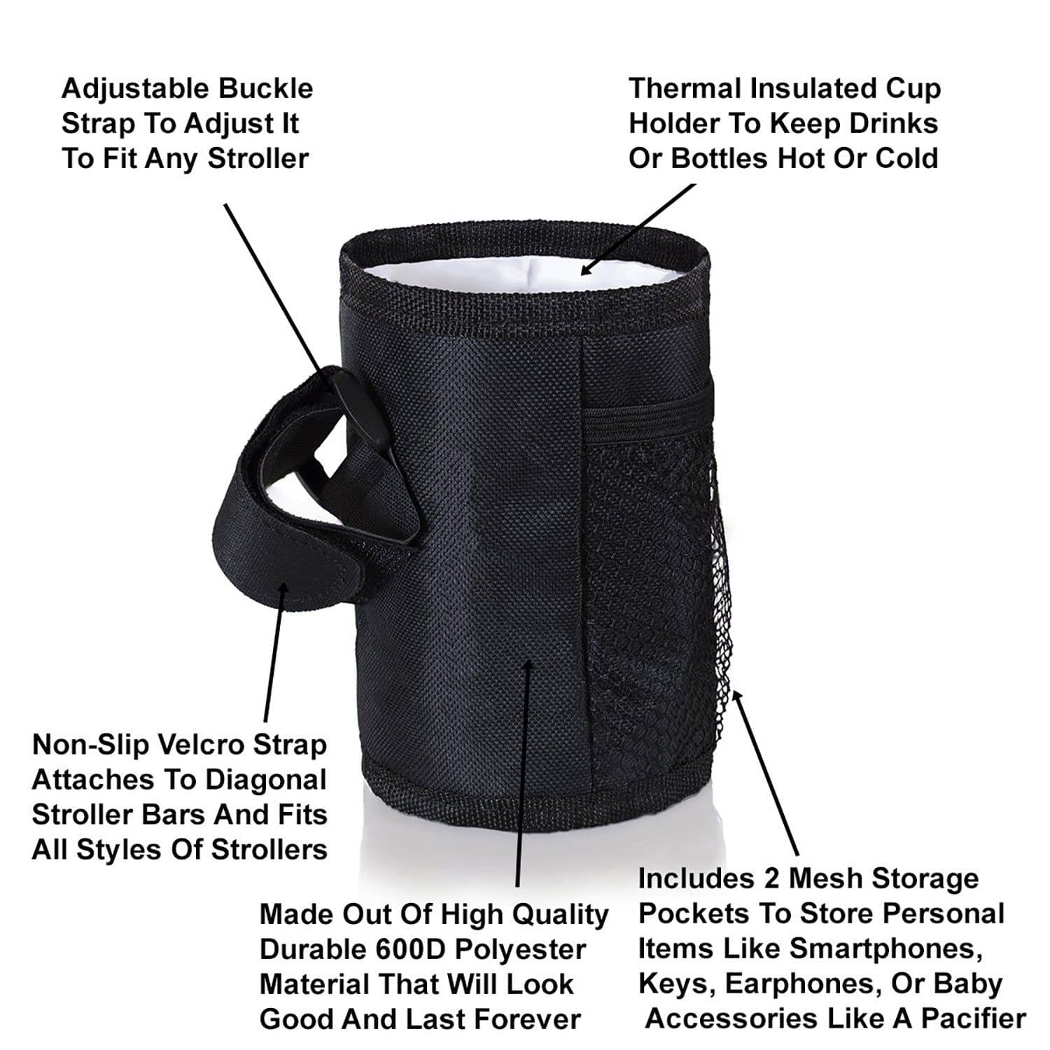 image-Stroller Umbrella Car Thermal Insulation Bag - Black 14x10cm Oxford Cloth