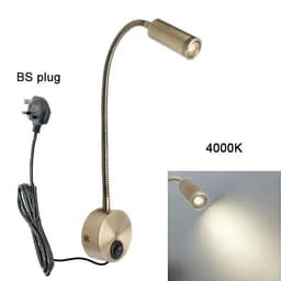 image-Plug Wired Flexible 3 Watts 3W Gooseneck Led Wall Light Sconce Lamp Lighting for Bedroom Reading Bathroom with Plug, black white