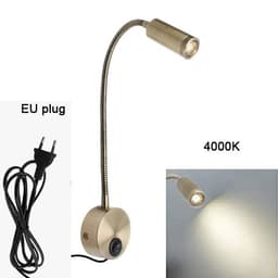 image-Plug Wired Flexible 3 Watts 3W Gooseneck Led Wall Light Sconce Lamp Lighting for Bedroom Reading Bathroom with Plug, black white