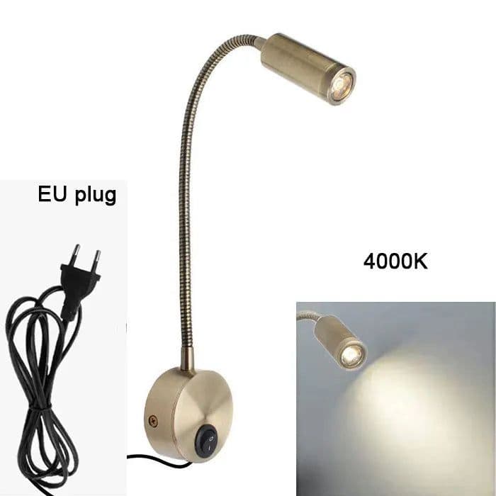 image-Plug Wired Flexible 3 Watts 3W Gooseneck Led Wall Light Sconce Lamp Lighting for Bedroom Reading Bathroom with Plug, black white