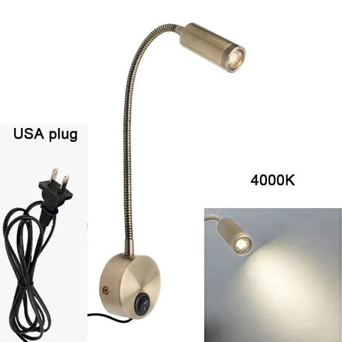 image-Plug Wired Flexible 3 Watts 3W Gooseneck Led Wall Light Sconce Lamp Lighting for Bedroom Reading Bathroom with Plug, black white