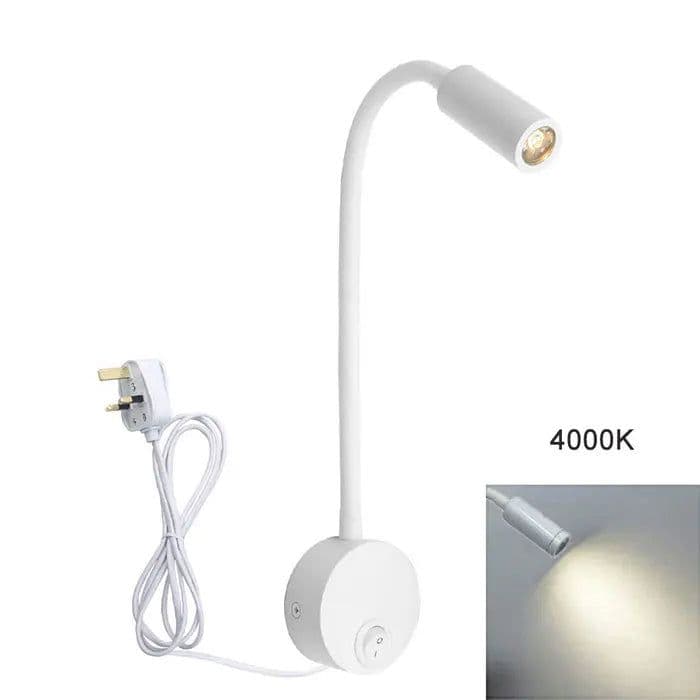 image-Plug Wired Flexible 3 Watts 3W Gooseneck Led Wall Light Sconce Lamp Lighting for Bedroom Reading Bathroom with Plug, black white