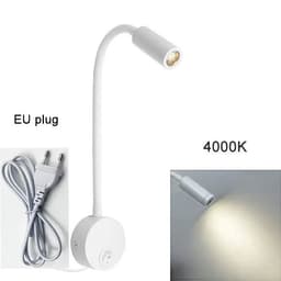 image-Plug Wired Flexible 3 Watts 3W Gooseneck Led Wall Light Sconce Lamp Lighting for Bedroom Reading Bathroom with Plug, black white