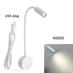 image-Plug Wired Flexible 3 Watts 3W Gooseneck Led Wall Light Sconce Lamp Lighting for Bedroom Reading Bathroom with Plug, black white