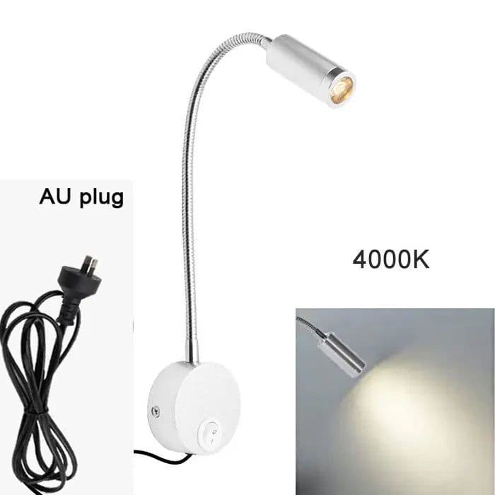 image-Plug Wired Flexible 3 Watts 3W Gooseneck Led Wall Light Sconce Lamp Lighting for Bedroom Reading Bathroom with Plug, black white