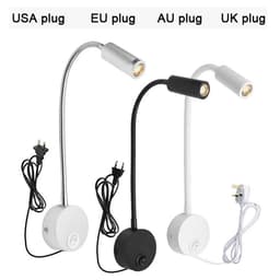 image-Plug Wired Flexible 3 Watts 3W Gooseneck Led Wall Light Sconce Lamp Lighting for Bedroom Reading Bathroom with Plug, black white