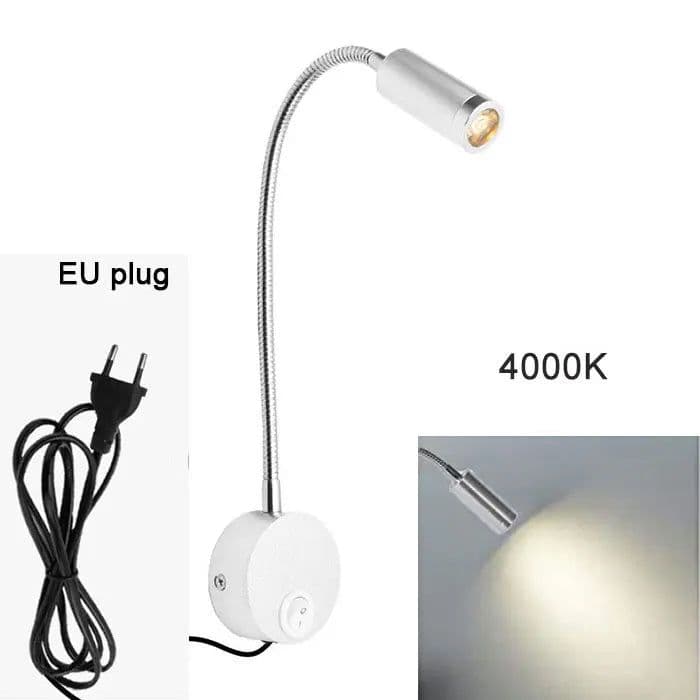 image-Plug Wired Flexible 3 Watts 3W Gooseneck Led Wall Light Sconce Lamp Lighting for Bedroom Reading Bathroom with Plug, black white