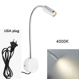 image-Plug Wired Flexible 3 Watts 3W Gooseneck Led Wall Light Sconce Lamp Lighting for Bedroom Reading Bathroom with Plug, black white