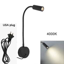 image-Plug Wired Flexible 3 Watts 3W Gooseneck Led Wall Light Sconce Lamp Lighting for Bedroom Reading Bathroom with Plug, black white