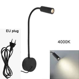 image-Plug Wired Flexible 3 Watts 3W Gooseneck Led Wall Light Sconce Lamp Lighting for Bedroom Reading Bathroom with Plug, black white