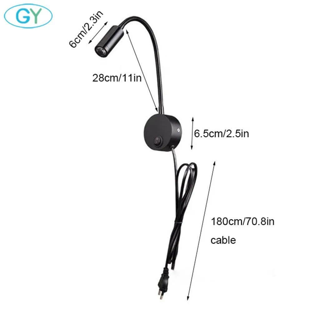 image-Plug Wired Flexible 3 Watts 3W Gooseneck Led Wall Light Sconce Lamp Lighting for Bedroom Reading Bathroom with Plug, black white