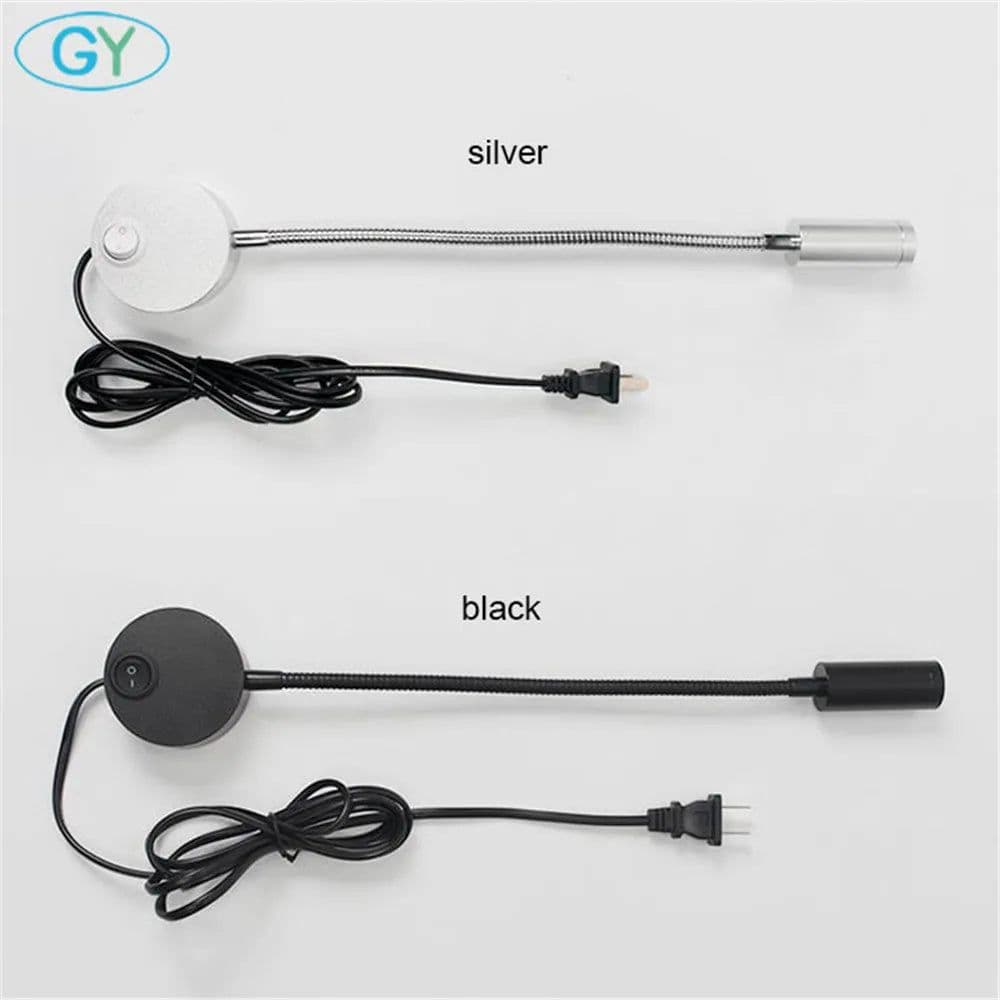 image-Plug Wired Flexible 3 Watts 3W Gooseneck Led Wall Light Sconce Lamp Lighting for Bedroom Reading Bathroom with Plug, black white