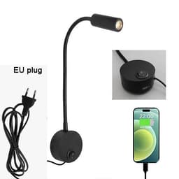 image-Plug Wired Flexible 3 Watts 3W Gooseneck Led Wall Light Sconce Lamp Lighting for Bedroom Reading Bathroom with Plug, black white
