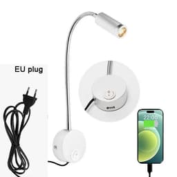 image-Plug Wired Flexible 3 Watts 3W Gooseneck Led Wall Light Sconce Lamp Lighting for Bedroom Reading Bathroom with Plug, black white