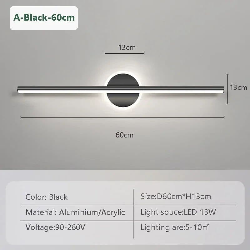 image-Modern LED Wall Lamp Black Gold Mirror Light Dresser Bathroom Toilet Long Strip Lamps Home Decor Led Lighting Fixture Lustre