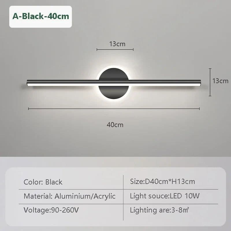 image-Modern LED Wall Lamp Black Gold Mirror Light Dresser Bathroom Toilet Long Strip Lamps Home Decor Led Lighting Fixture Lustre